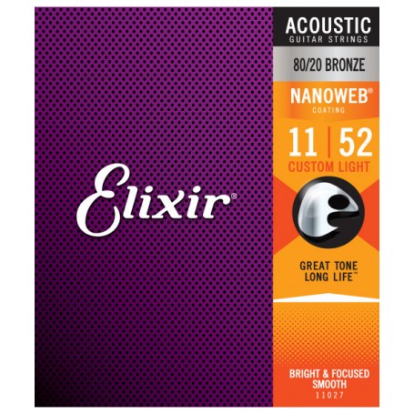 Set per acustica ELIXIR 11027 Acoustic 80/20 Bronze NANOWEB 11/52 paradisesound strumenti musicali on line